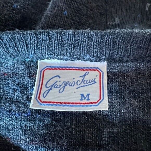 Vintage Unisex Gray Geometric Wool Oversized Preppy Crew Neck Sweater Sz M - Picture 4 of 7